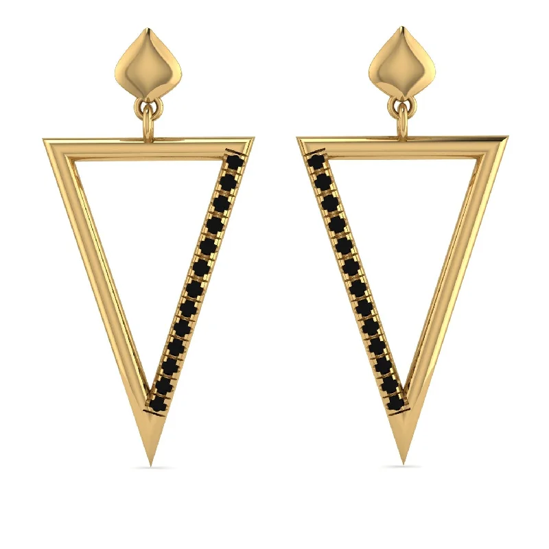 Stunning Gold Earrings For Wedding Days-Triangle Black Diamond Stud Earrings - Amiyah No. 7