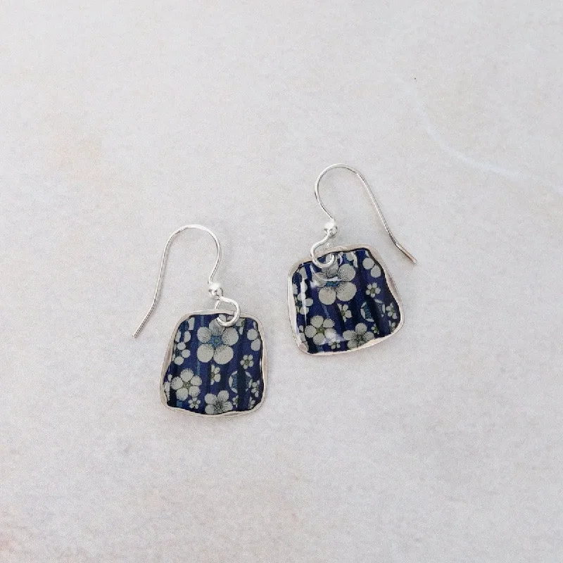 Sparkling Gemstone Earrings For Evening Wear-Blue & White Flower Earrings