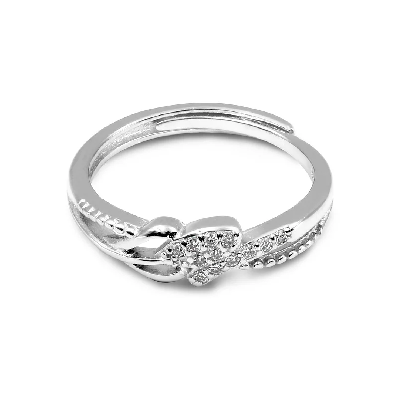 Sparkling Wedding Bands For Glamorous Weddings-Zarkan Leaf Heart Cute Silver Ring