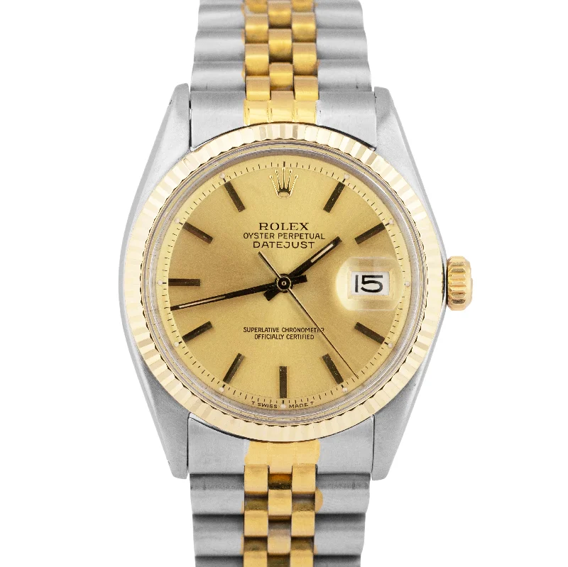 Simple Men’s Watches For Everyday Glam-Rolex DateJust 36mm Champagne Pie-Pan Two-Tone Gold Stainless Steel Watch 1601