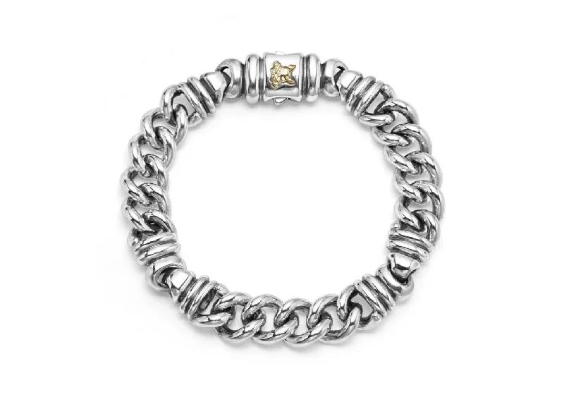 Beautiful Stainless Steel Bracelets For Everyday Wear-Anthem Twist Curb Krunch Chain Bracelet in Sterling Silver and 18K yellow Gold, Size 8