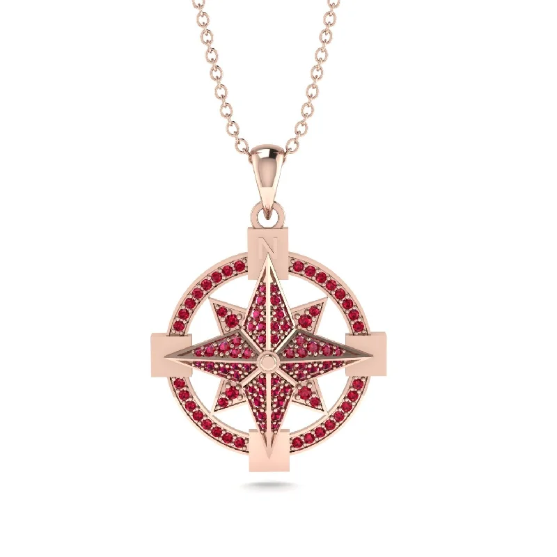 Ruby-Encrusted Compass Charm Necklace - Celeste No. 11