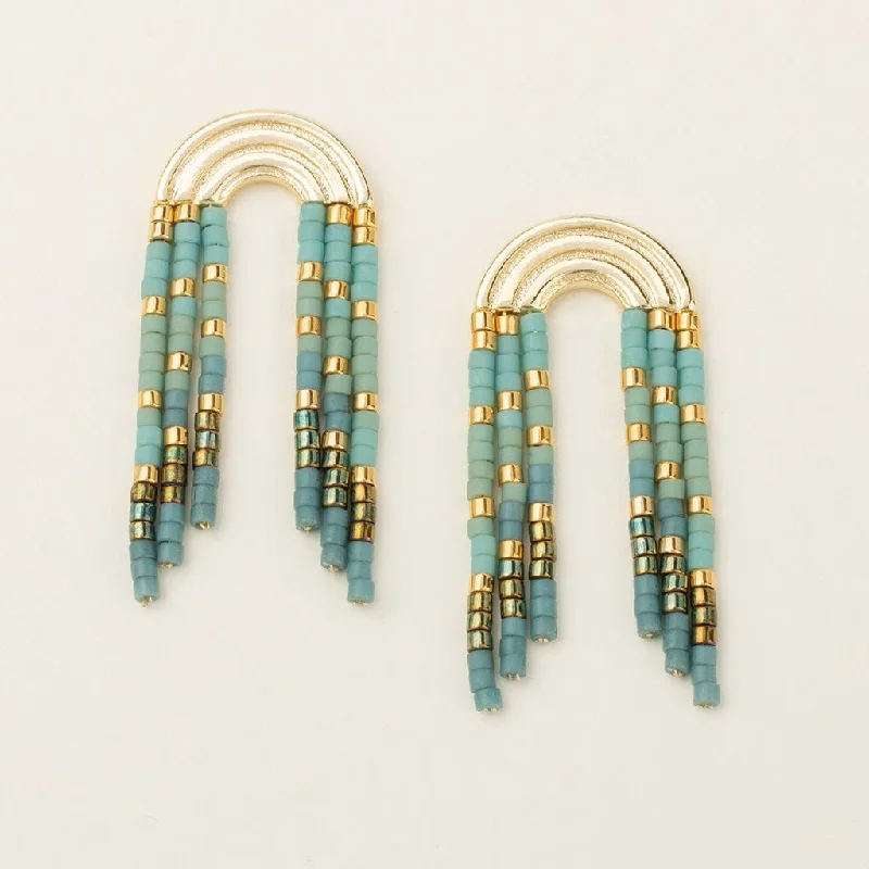 Minimalist Gold Earrings For Subtle Elegance-Chromacolor Miyuki Rainbow Fringe Earrings - Turquoise/Mint/Gold