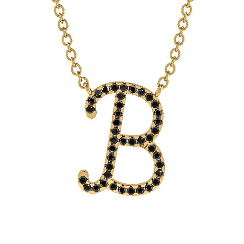 Black Diamond Gold Letter Necklace - B