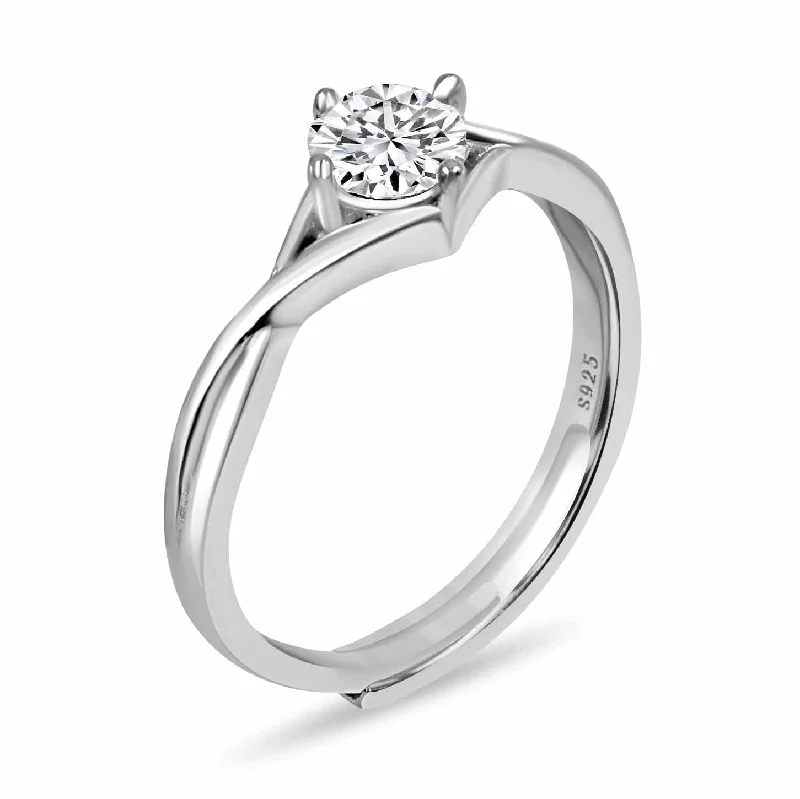 Elegant Titanium Rings For Modern Fashion-Classic Minimal Silver Solitaire Ring With AD