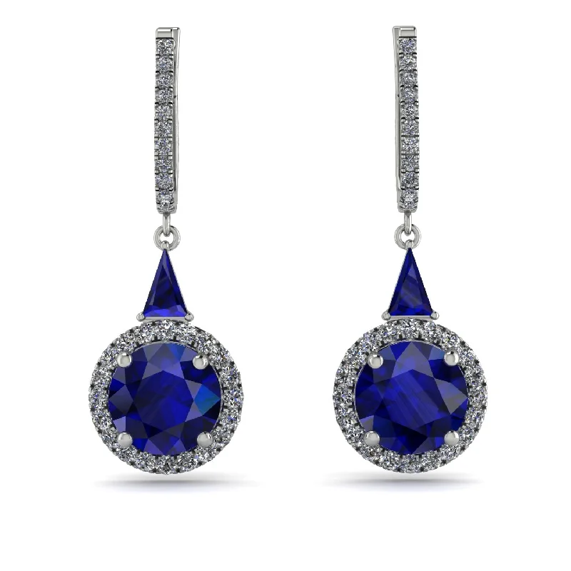 Customizable Earrings For Personalized Gifts-Hidden Halo Sapphire Earrings - Joanna No. 15