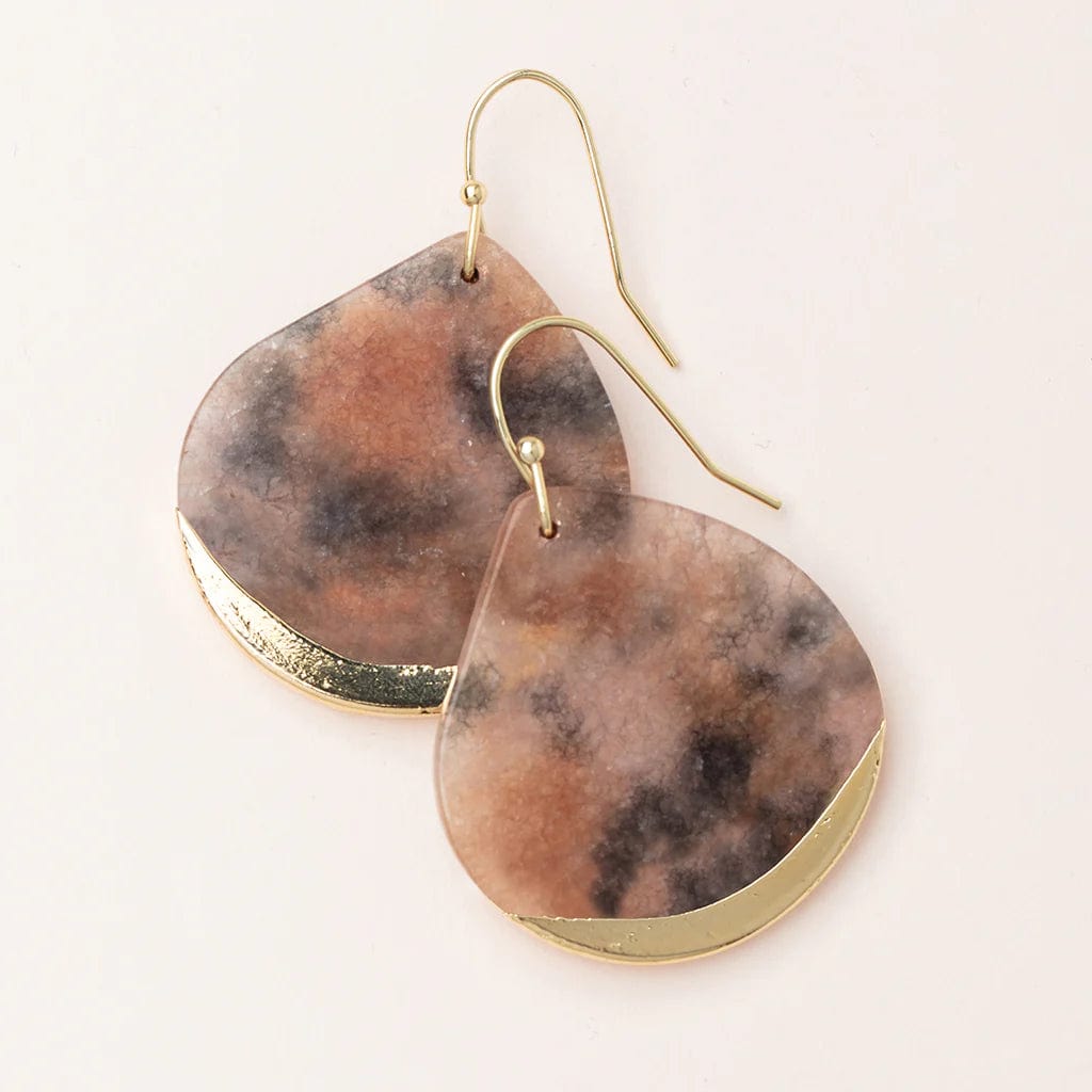 Crystal Drop Earrings For Wedding Glam-Fossil Pink Agate Gold Dipped Teardrop Earrings