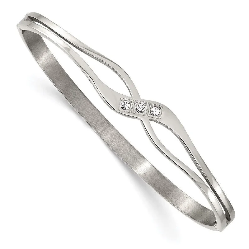 Luxury Wedding Bangles For Bridal Style-Stainless Steel Polished with CZ Hinged Bangle