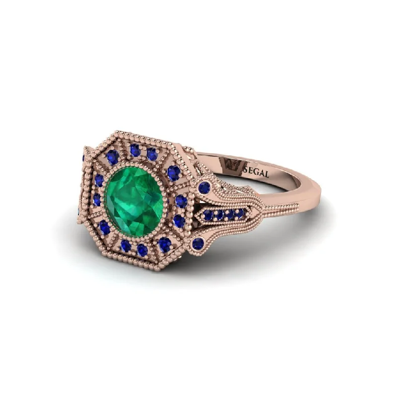 Fashionable Wedding Bands For Modern Couples-Emerald 14K Gold Art Deco Engagement Ring - Erin No. 65