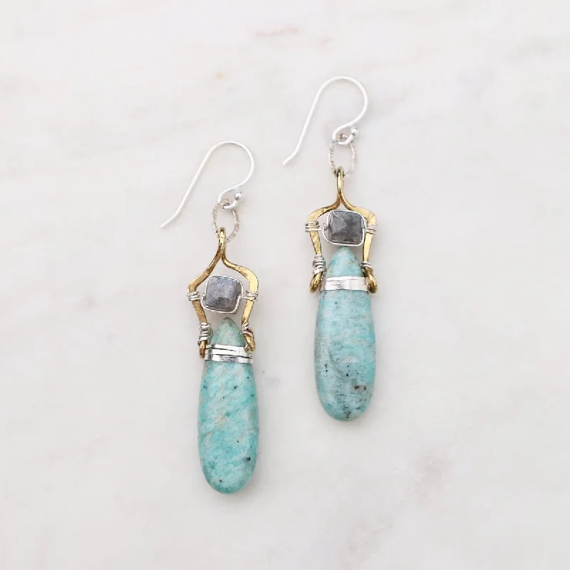 Large Earrings For Statement Fashion-Banded Amazonite Drop Earrings