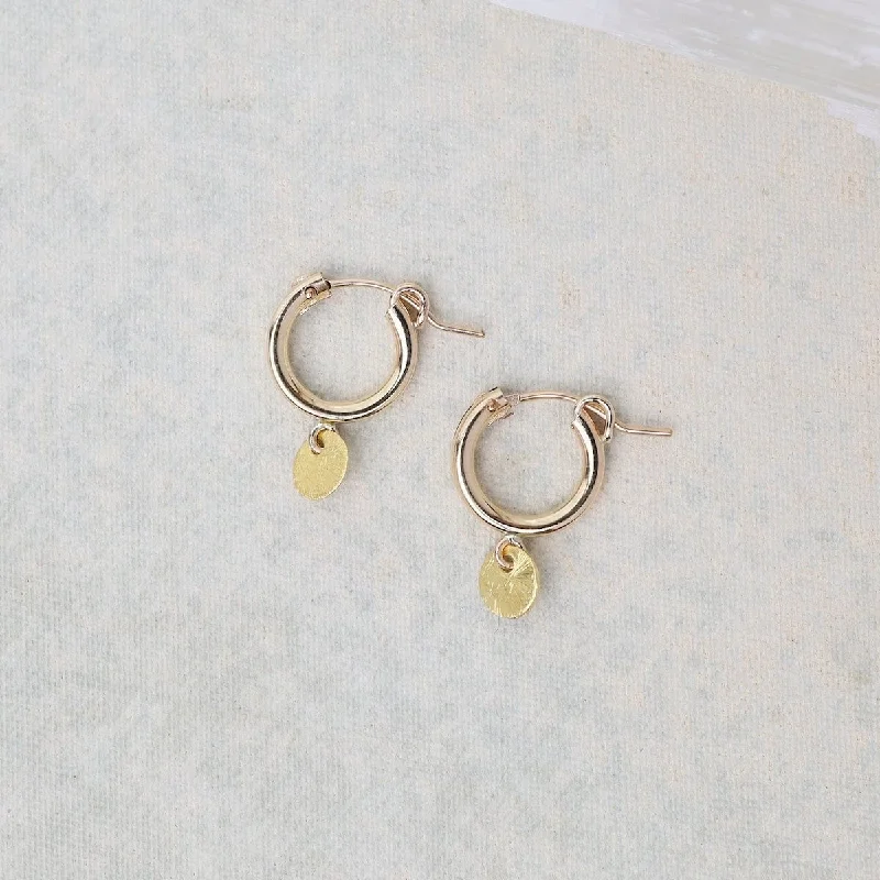 Designer Earrings For Exclusive Fashion-14K Gold Fill Brushed Hanging Disk Gold Vermeil Hoop Earrings