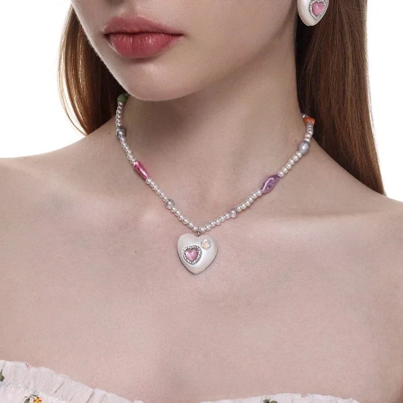 Women's Lolita Diamante Heart Pearl Necklace