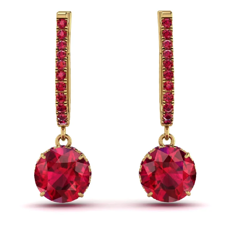 Elegant Dangle Earrings For Night Parties-Ruby Dangle Earrings With Hidden Halo - Adaline No. 55