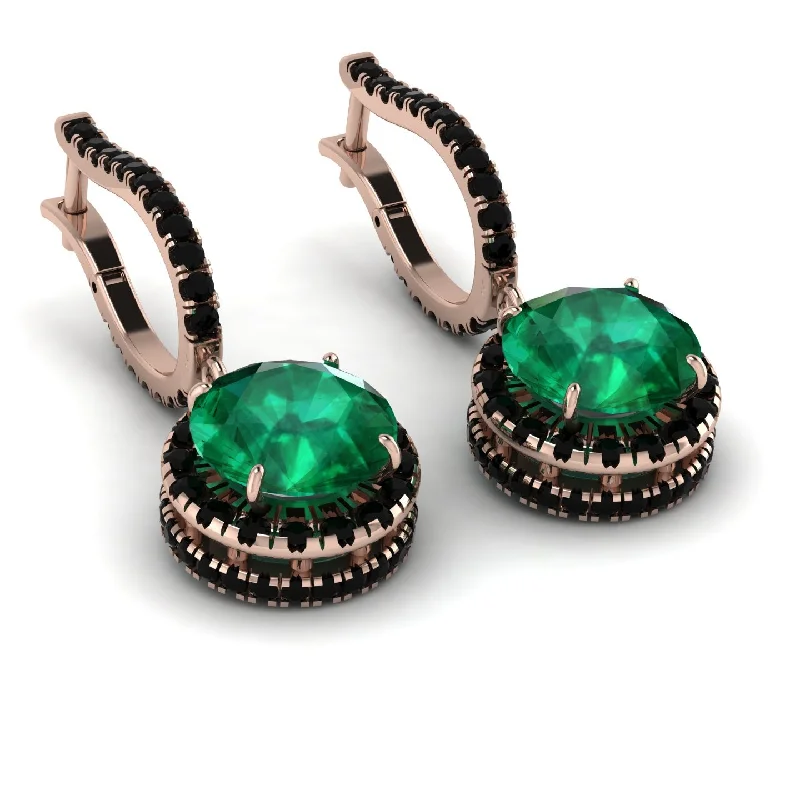 Fashionable Silver Earrings For Every Day-Hidden Halo Emerald Hoop Earrings - Catalina No. 35