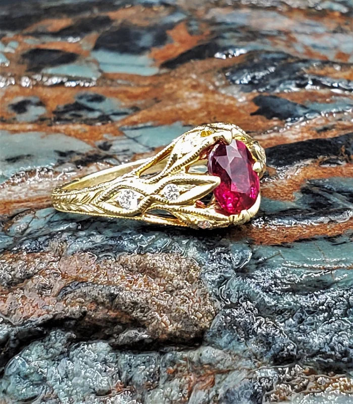 Unique Gemstone Rings For Colorful Fashion-No Heat Natural 1 Carat Oval Ruby Engagement Ring 18K Yellow Gold in layaway