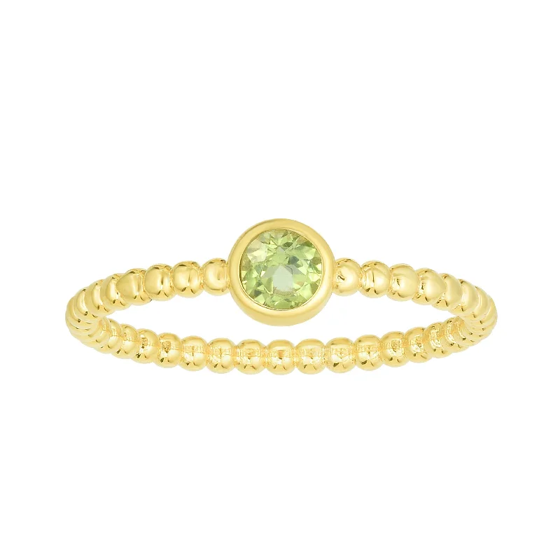 Stunning Platinum Rings For Special Occasions-14kt Gold Size-7 Yellow Finish 4.5mm Polished Beaded Ring  with  4mm Round Peridot