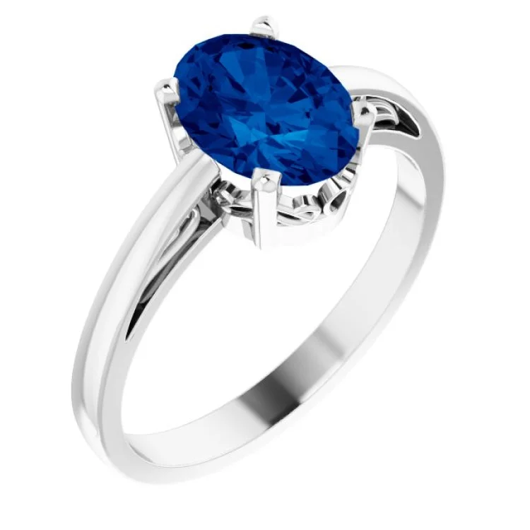 Beautiful Sapphire Wedding Rings For Bridal Fashion-14K White Lab-Grown Blue Sapphire Ring