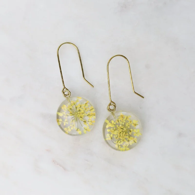 Unique Earrings For Bold Fashion Statements-Botanical Small Full Moon Yellow Flower Earrings