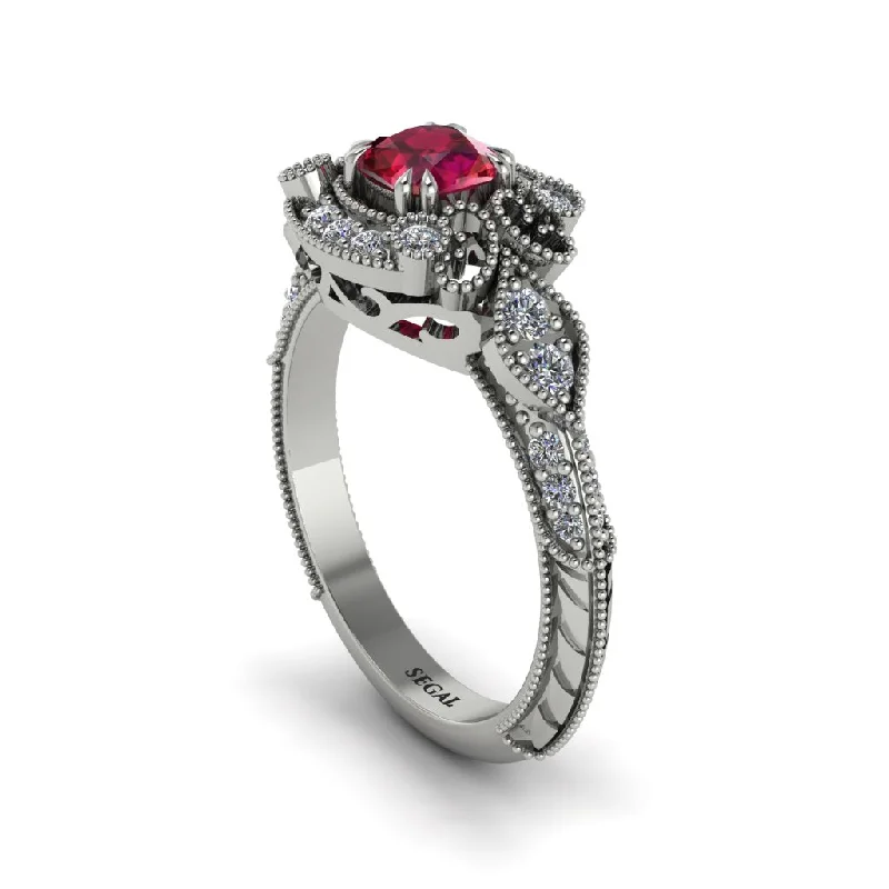 Sparkling Engagement Rings For Bridal Style-Ruby Vintage Filigree Cushion Cut Engagement Ring - Elaina No. 12