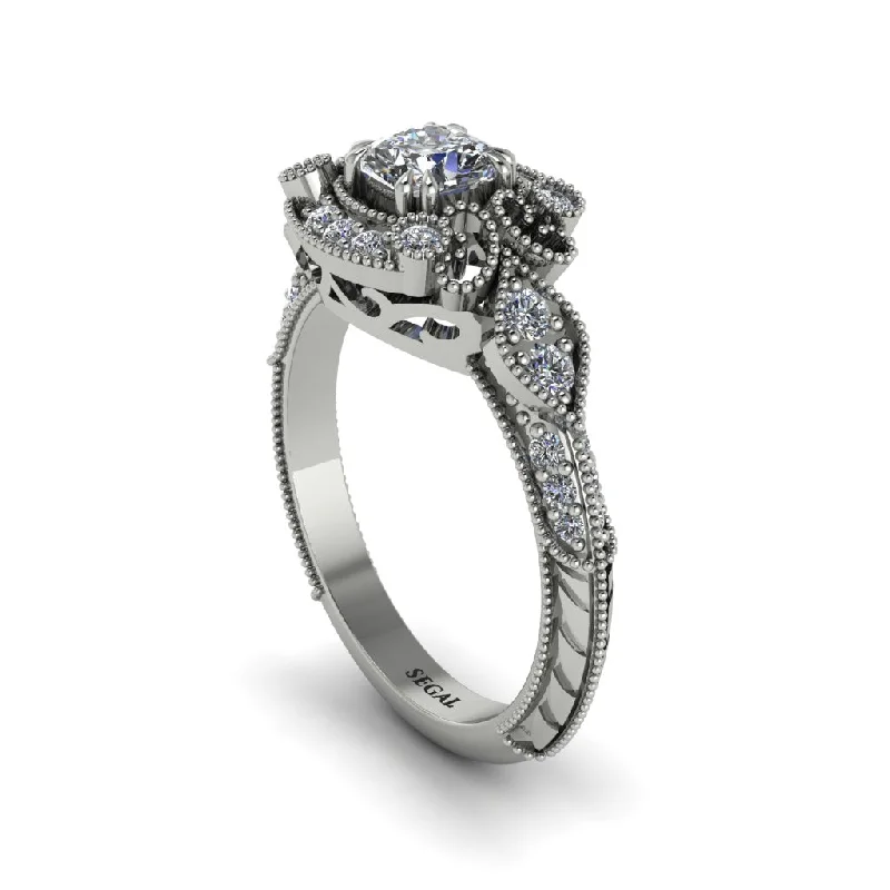 Simple Titanium Rings For Modern Style-Diamond Vintage Filigree Cushion Cut Engagement Ring - Elaina No. 3