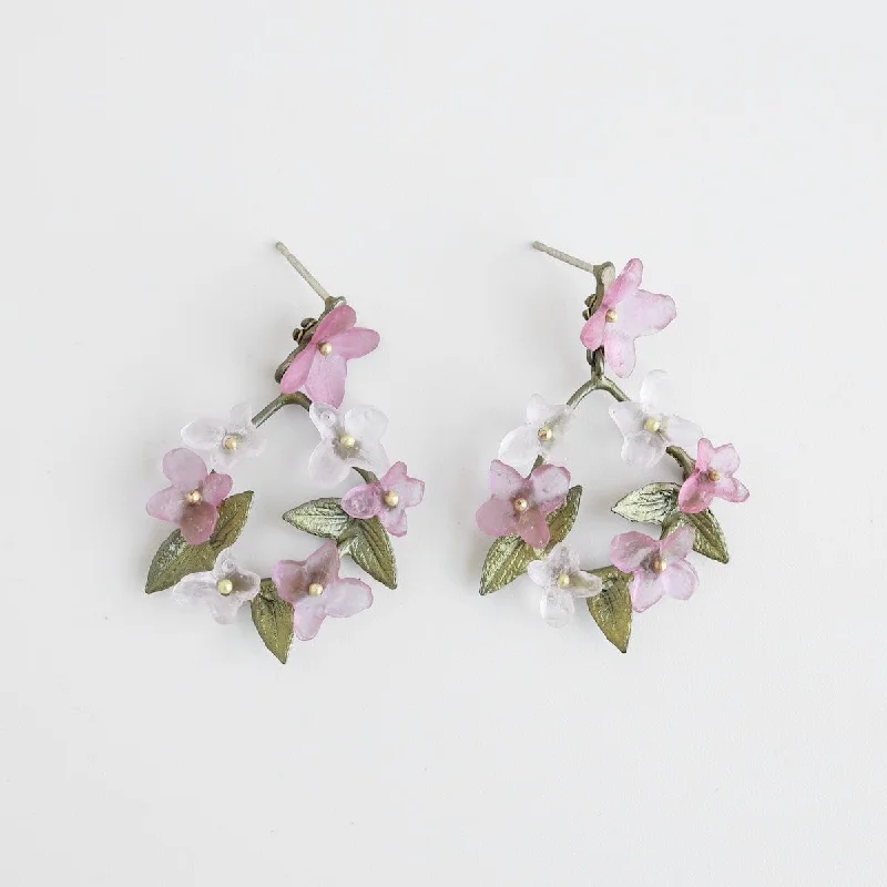 Elegant Resin Earrings For Creative Fashion-Pink Hydrangea Hoop Post Earrings