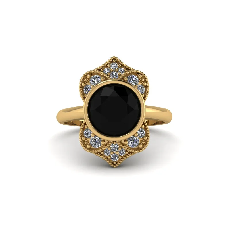 Custom Gold Rings For Special Occasions-Black Diamond Bezel Vintage-Inspired Engagement Ring - Olive No. 7