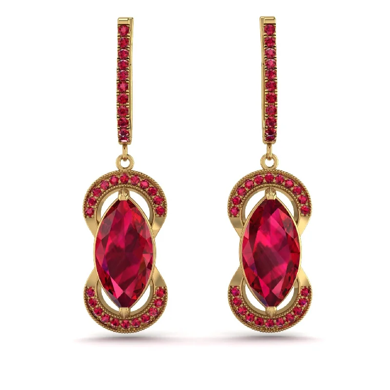 Chic Earrings For Formal Gatherings-Marquise Vintage Ruby Earrings - Marley No. 55