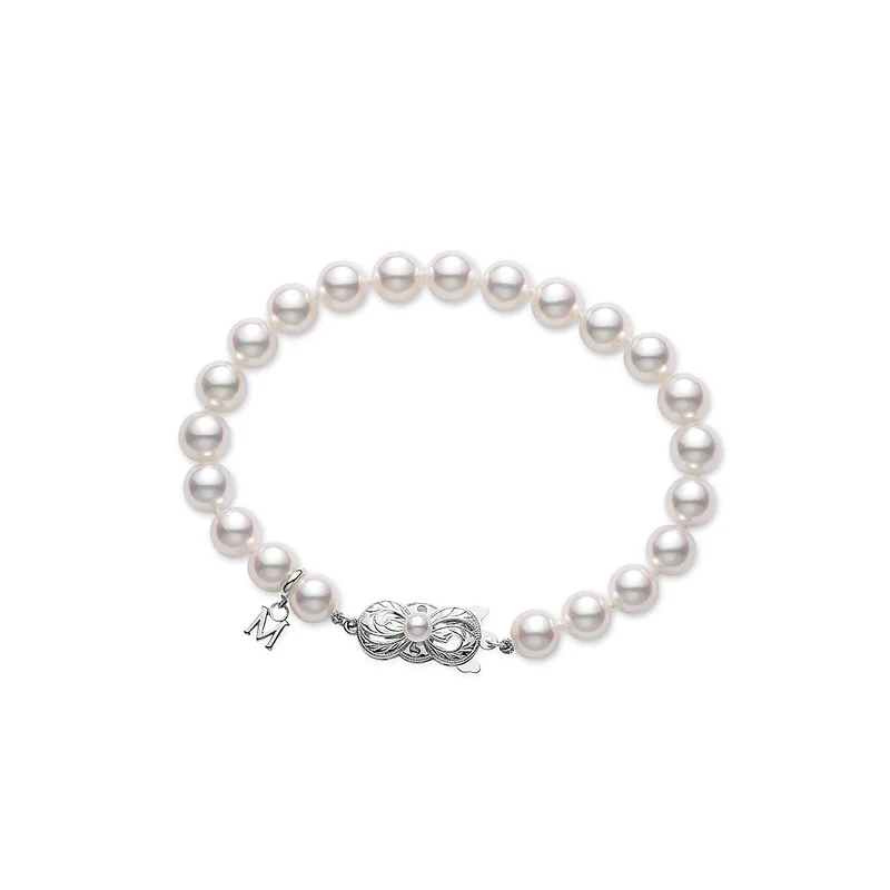 Simple Sterling Silver Bracelets For Everyday Fashion-Everyday Essentials 6.5-7mm A Cultured Pearl Bracelet in 18k White Gold, 7in