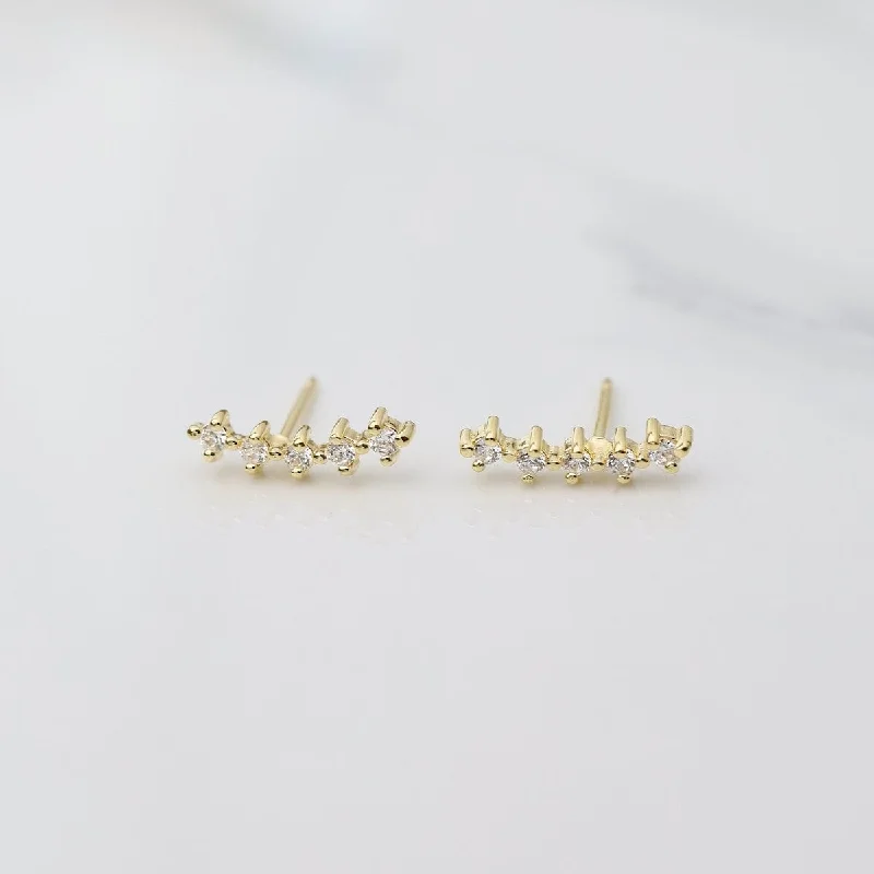 Classic Gold Earrings For Elegant Look-Gold Vermeil Shared Prong Curve of CZs Stud Earrings