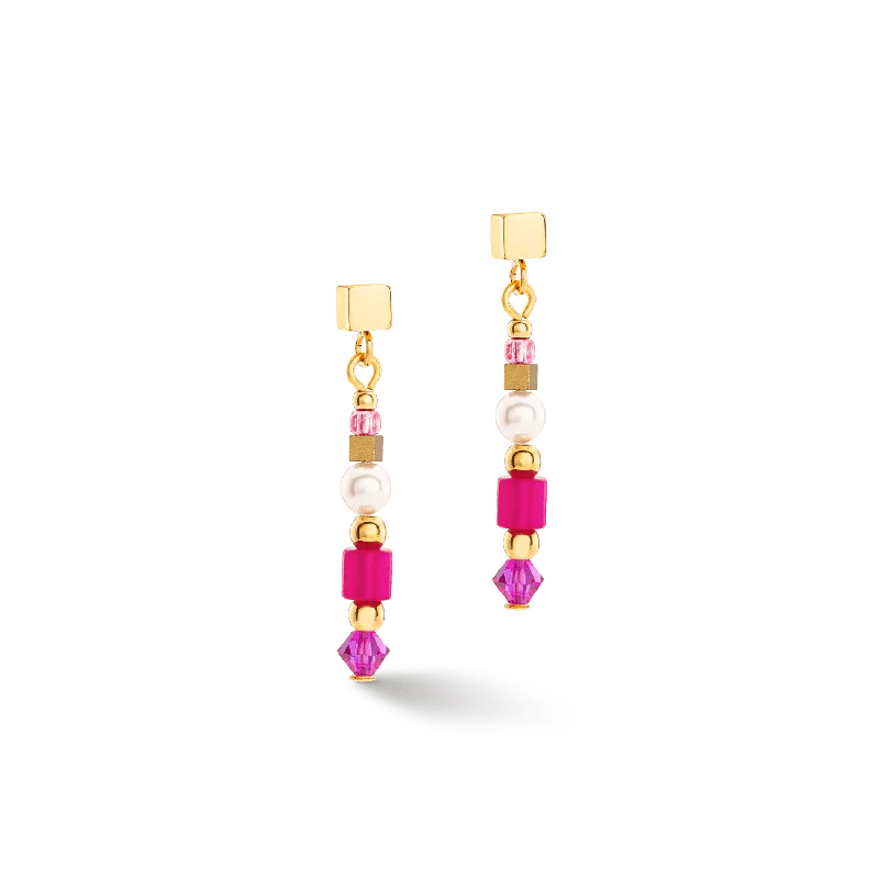 Elegant Silver Earrings For Formal Wear-Magenta Square Earrings