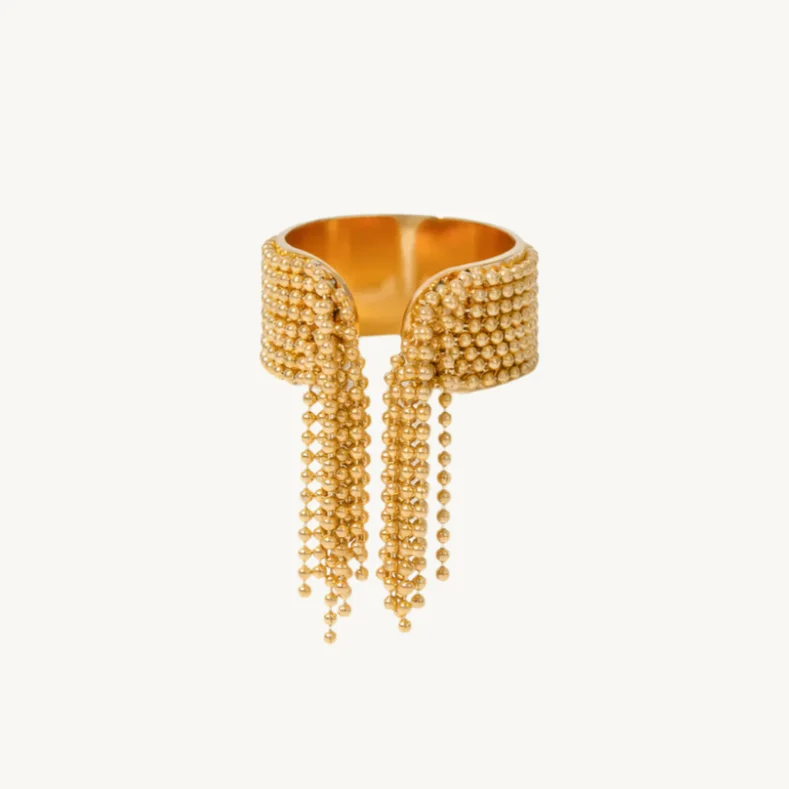 Simple Gemstone Wedding Rings For Elegant Wear-Gold Tassel Ring