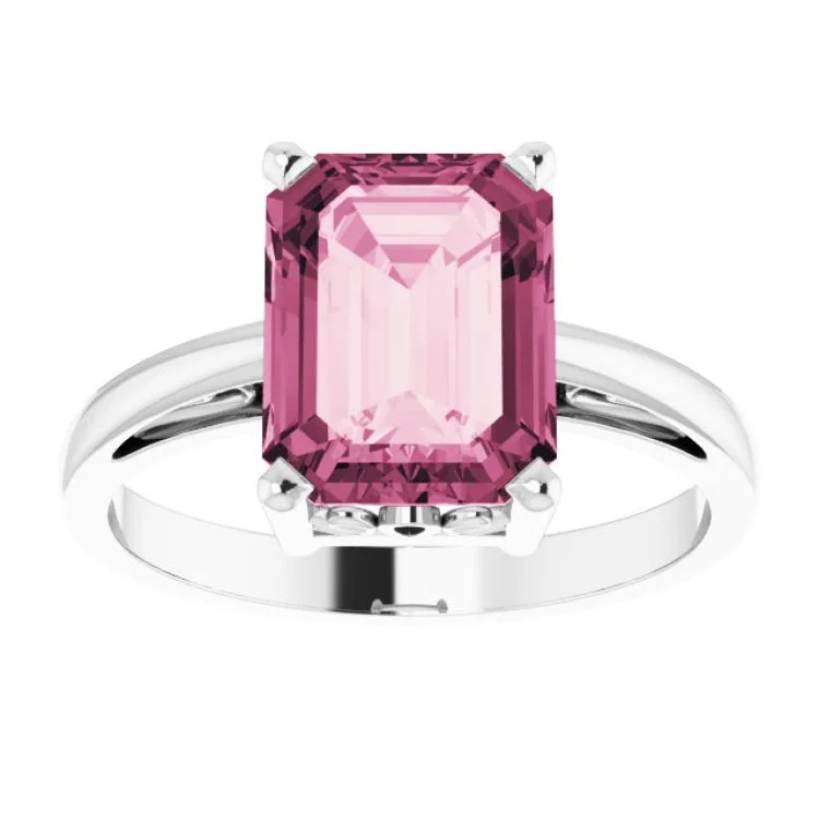 Sparkling Gemstone Wedding Rings For Elegant Fashion-14K White Natural Pink Tourmaline Scroll Setting® Ring