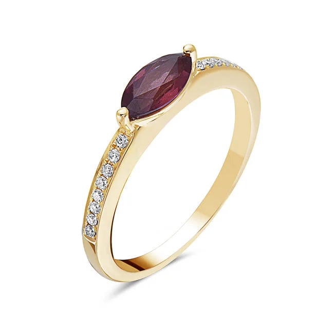 Bold Wedding Rings For Fashion-Forward Couples-Garnet And Diamond Fashion Band