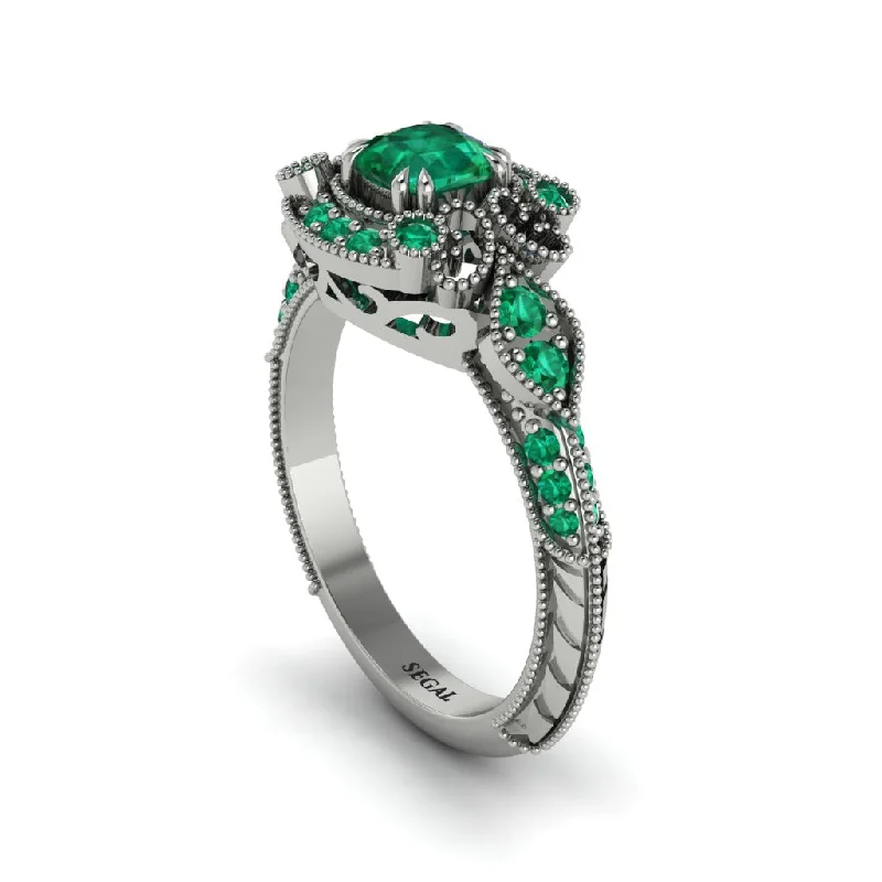 Stunning Gold Wedding Bands For Timeless Style-Emerald Vintage Filigree Cushion Cut Engagement Ring - Elaina No. 21