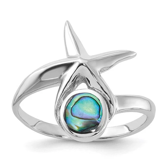 Timeless Gemstone Rings For Luxury Style-Sterling Silver Round Abalone with Starfish Ring