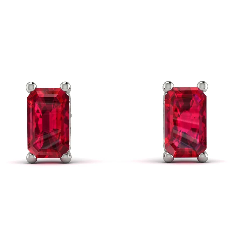 Fashionable Drop Earrings For Formal Occasions-Hidden Diamonds Emerald Cut Ruby Earrings - Angel No. 42