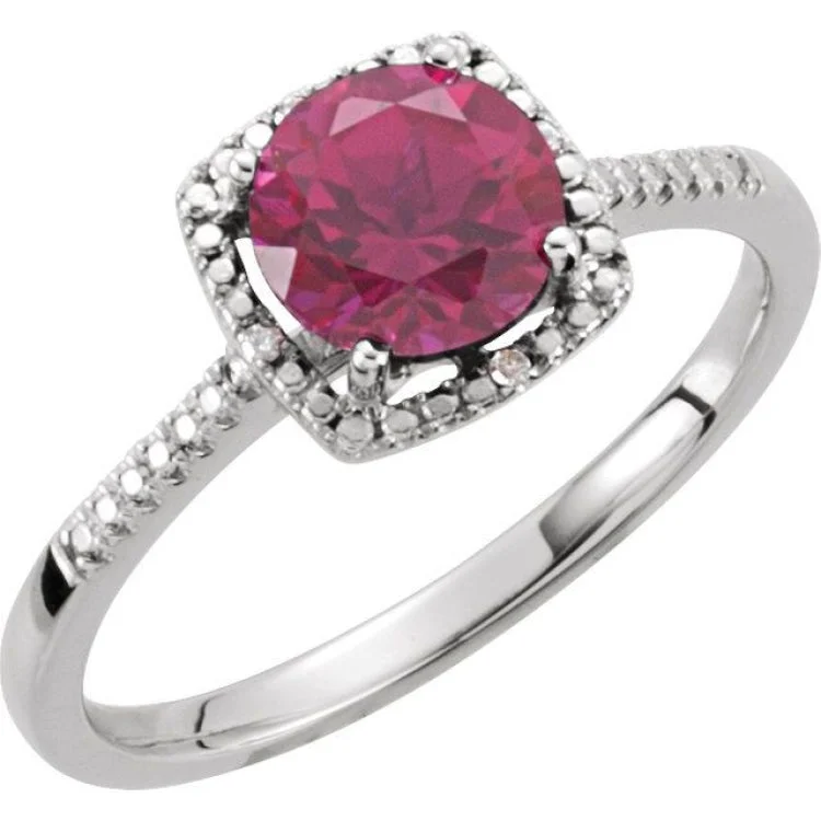 Classic Gold Wedding Rings For Lasting Love-Sterling Silver Lab-Grown Ruby & .01 CTW Natural Diamond Ring