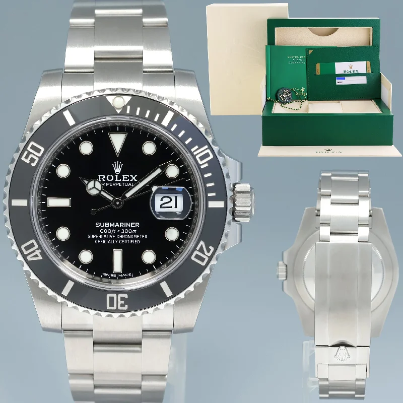 Elegant Diamond Watches For Special Occasions-MINT 2019 PAPERS Rolex Submariner Date 116610 Steel Black Dial Ceramic Watch Box