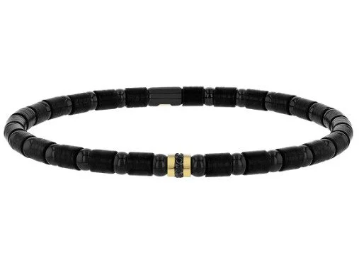 Stunning Diamond Bracelets For Luxury Glam-Carbon Men's 0.08ct Black Diamond Stretch Bracelet in 18K Yellow, Carbon Fiber and Ceramic Size Large