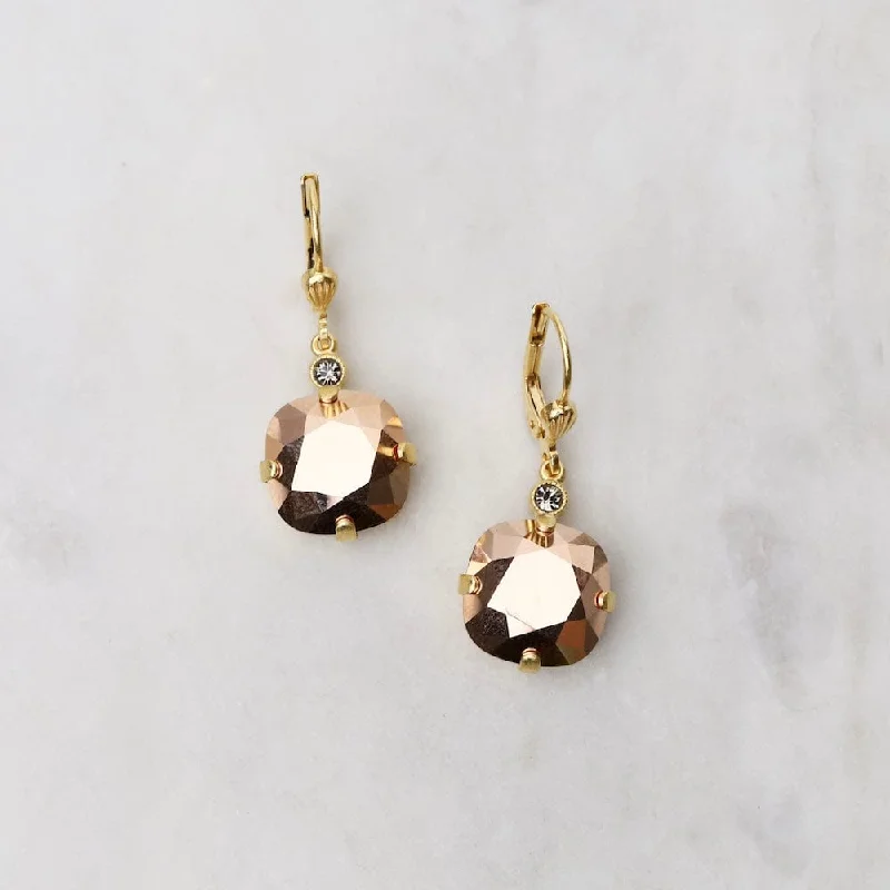 Beautiful Crystal Earrings For Elegant Occasions-Large Rose Gold Drop Earrings - Gold Plate