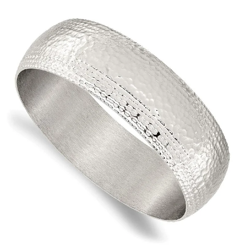 Modern Stainless Steel Bangles For Everyday Wear-Stainless Steel Polished and Brushed Hammered Bangle