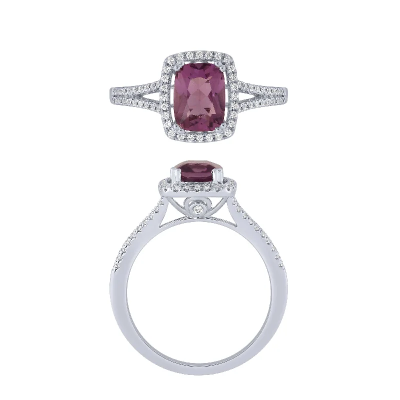 Unique Cocktail Rings For Glamorous Nights-14K White Gold Amethyst And Diamond Ring