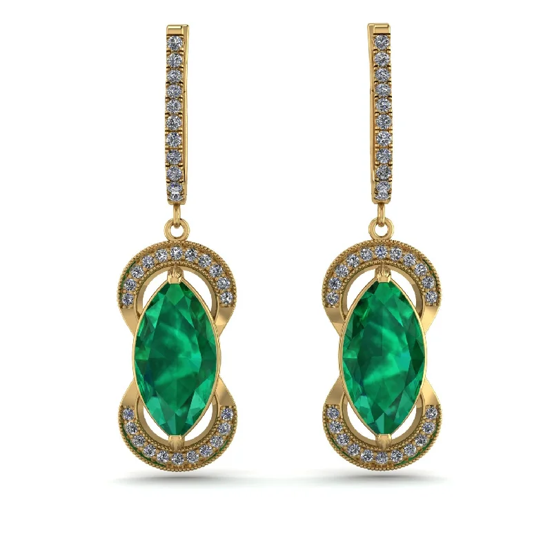 Silver Earrings For Sophisticated Looks-Marquise Vintage Emerald Earrings - Marley No. 4