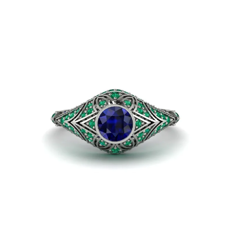 Sparkling Gemstone Rings For Fashion-Forward Looks-Sapphire Bezel Vintage Filigree Engagement Ring - Kendall No. 30