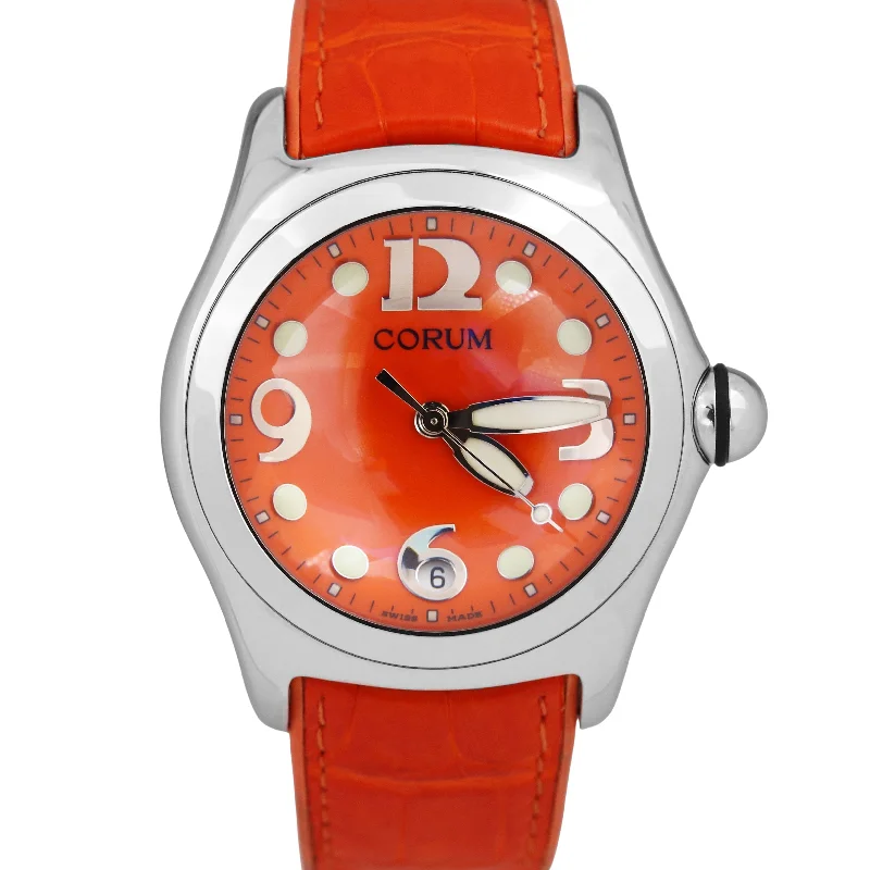 Elegant Watches With Gemstones For Special Occasions-MINT Corum Bubble Orange Leather 45mm 163.150.20 Stainless Steel Quartz Watch