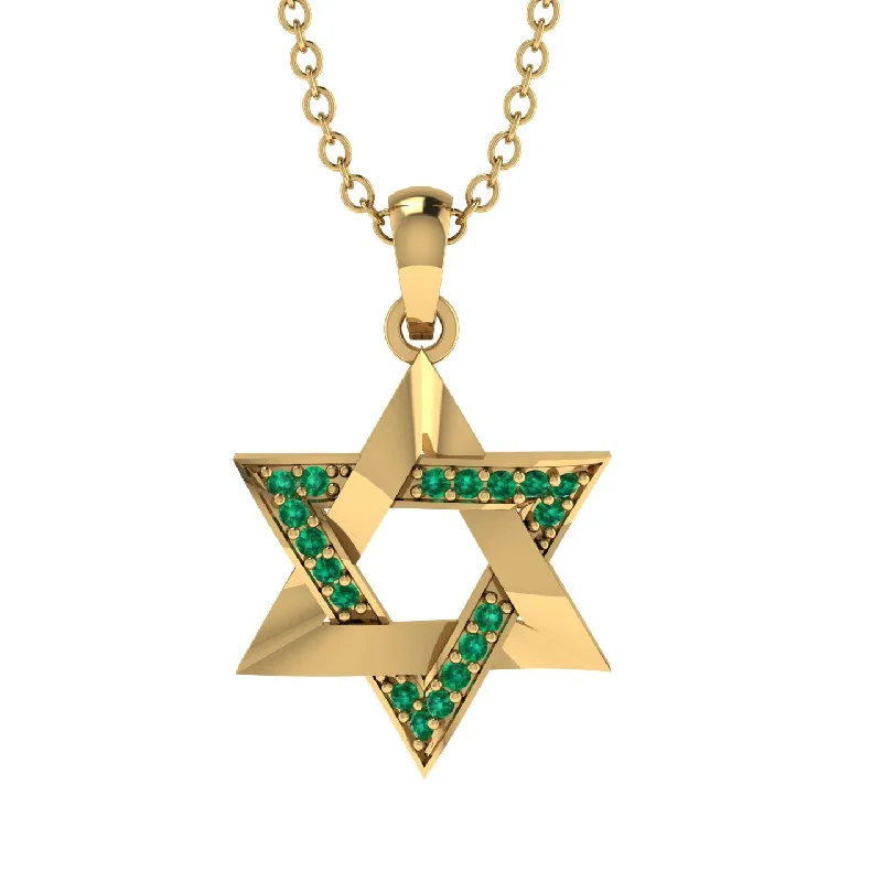 Jewish Symbol Gold Emerald Necklace - David Star - Amos No. 4