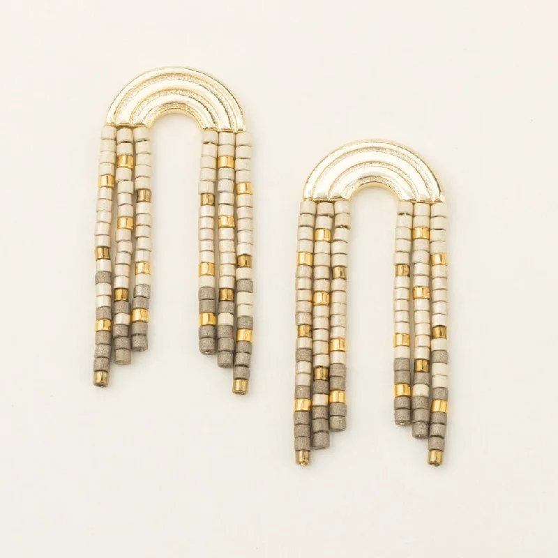 Stunning Gemstone Earrings For Luxe Fashion-Chromacolor Miyuki Rainbow Fringe Earrings - Pewter Multi/Gold