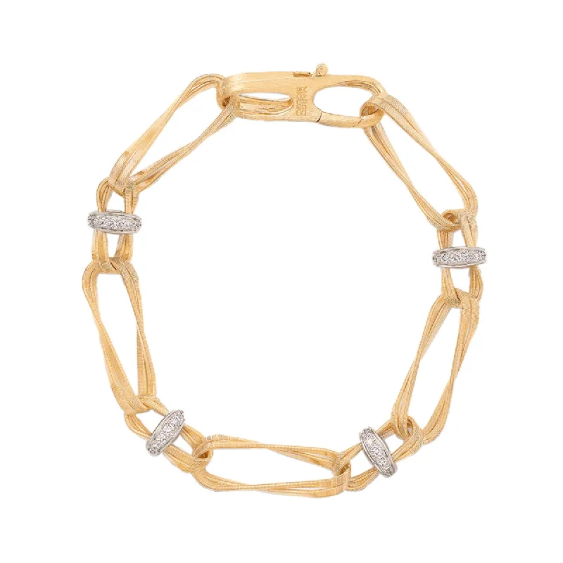 Elegant Silver-Set Bracelets For Fashion-Forward Looks-18K Yellow Gold Twisted Double Coil Link Bracelet With Diamonds