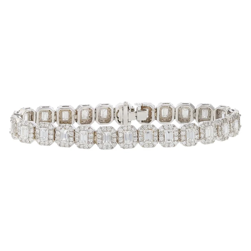 Classic Amethyst Bracelets For Bold Statements-Emerald-cut Diamond Halo Bracelet