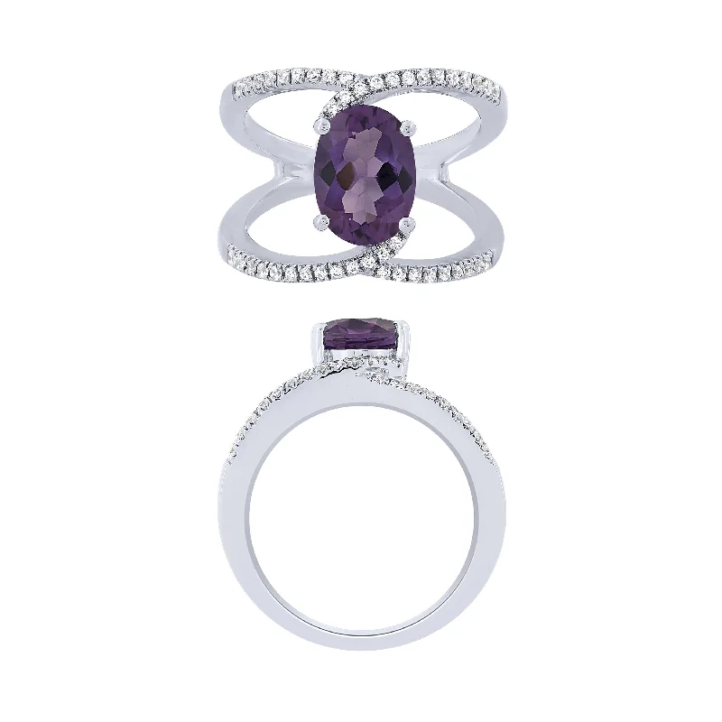 Classic Wedding Bands For Timeless Love-14K White Gold Diamond And Amethyst Fashion Ring